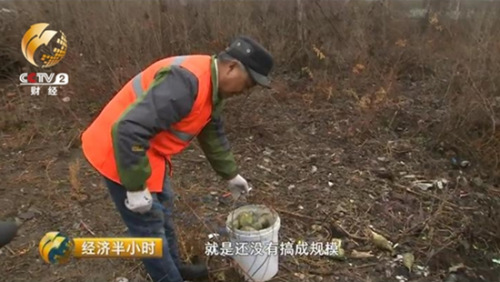 吴绪国又发现一片村民刚刚倾倒的烂萝卜，在不远处，就摆放着垃圾桶。