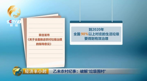 住建部等十大部委又联合发布《关于全面推进农村垃圾治理的指导意见》，提出到2020年，全国90%以上村庄的生活垃圾要得到有效治理。